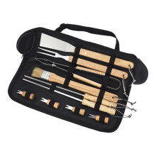 Grill Set 10piece grill accessories with wooden handles, stainless steel grill accessories with spatula tongs gift for men fathers Ref: 7710