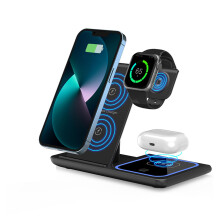 Universell laddningshub för Apple Ecosystem, samtidig laddningsstation med dubbla spolar, avancerad laddare med skalvänlig design och