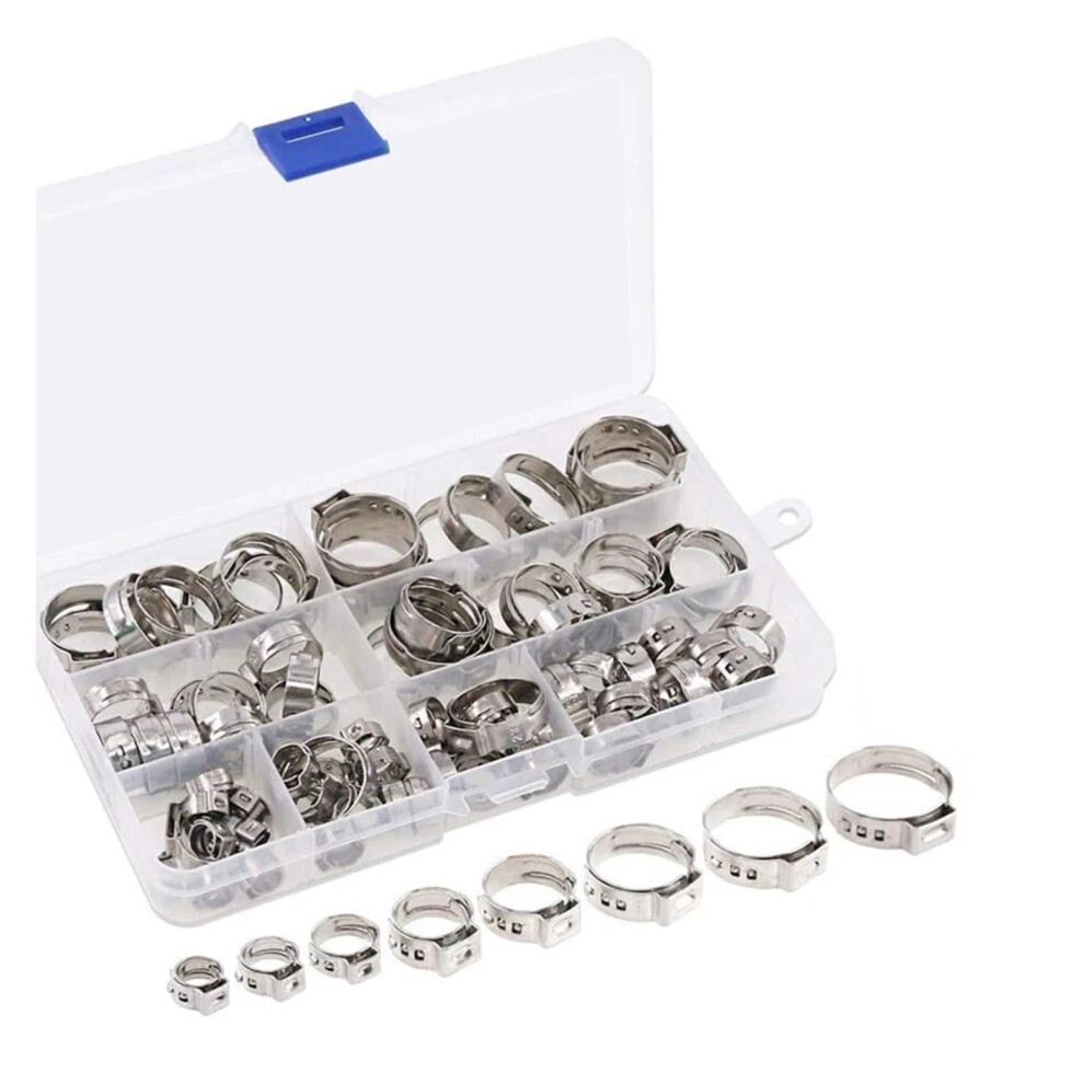130Pcs Single Ear Stepless Stainless Steel Hose Clamps Kit With Cinch Pliers For Plumbing And Automotive 9365049118217