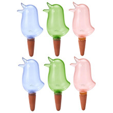 Automatic Plant Waterer, 6 Pieces, 3 ColourBirdShaped, Transparent Plant Waterers with Ceramic Tips, SelfWatering Spikes on Holiday