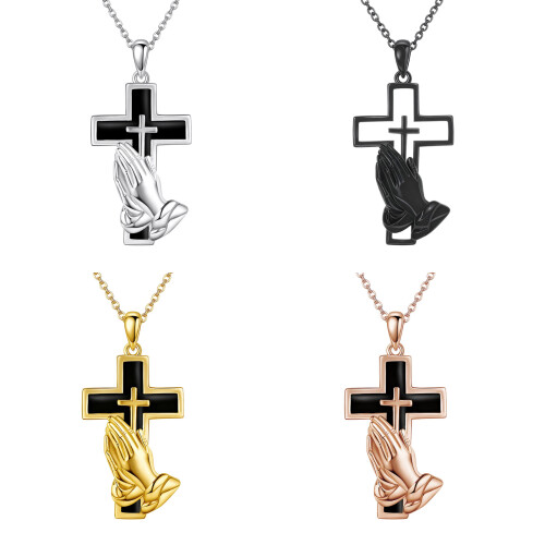 Bijoux de crémation confortables, pendentif main croisée,-argent 1