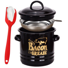 Enamel Bacons Grease Keeper Container with-Black Filter scraper