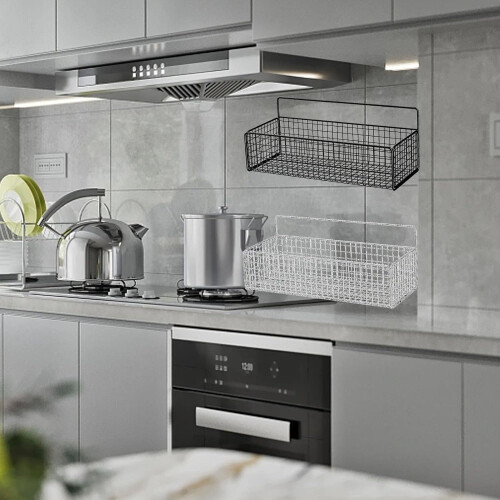 Kitchen wall storage shelf, wallmounted basket, punch hanging organizer (Black) 1