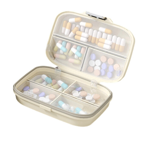 Portable Pills Organizers Double Layer 7-cream white large