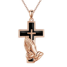 Pendentif de crémation croisé, médaillon commémoratif-or rose