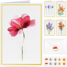 Set of 10 Blank Greeting Cards with Envelopes and Stickers, Elegant Floral Designs, 300 GSM Cards for Birthday with Gold Foil, Thank You or Occasions