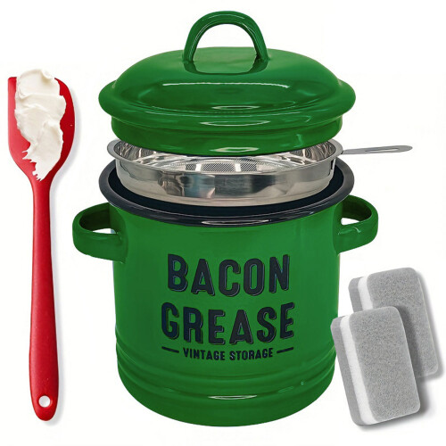 Enamel Bacons Fat Grease Collector-Green Filter scraper spong