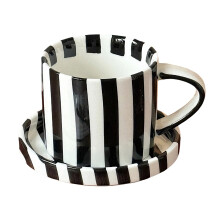 Ensemble de tasses à rayures en céramique de qualité-Noir