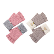 Fingerlose Handschuhe zum Umklappen für den Winter, warme Strickfäustlinge mit halben Fingern und Hakenverschluss, bequemes Material