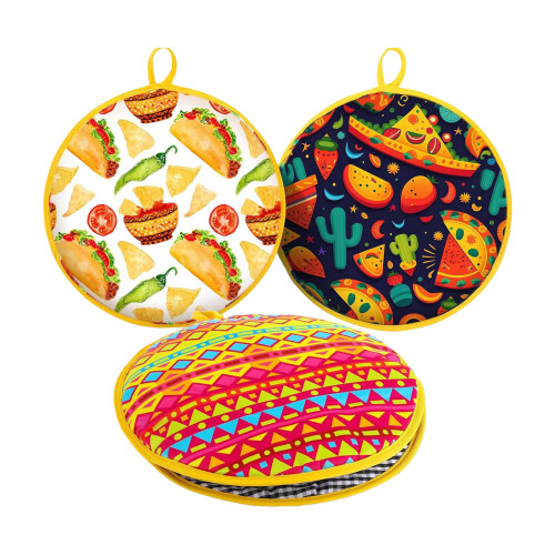 3er-Pack bunte Tortilla-Wärmer mit lustigen Designs für