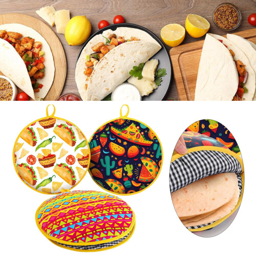 3er-Pack bunte Tortilla-Wärmer mit lustigen Designs für 2