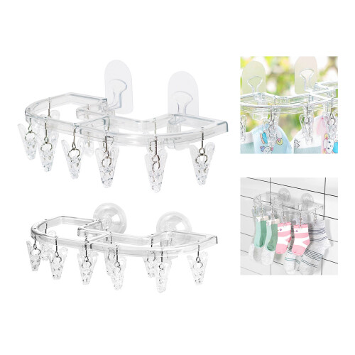 Plastic wasrek zuignap droogrek 10 clips winddicht- Zuignapmodel 2