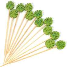 Monsterablad Cocktailpinnar, 13 cm långa bambutandpetare för sommarstil Monstera Deliciosa, splitterfri bambu av hög kvalitet, 100 st