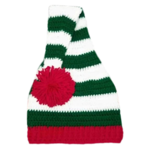 Gebreide kerstmuts voor-Witte en groene streep