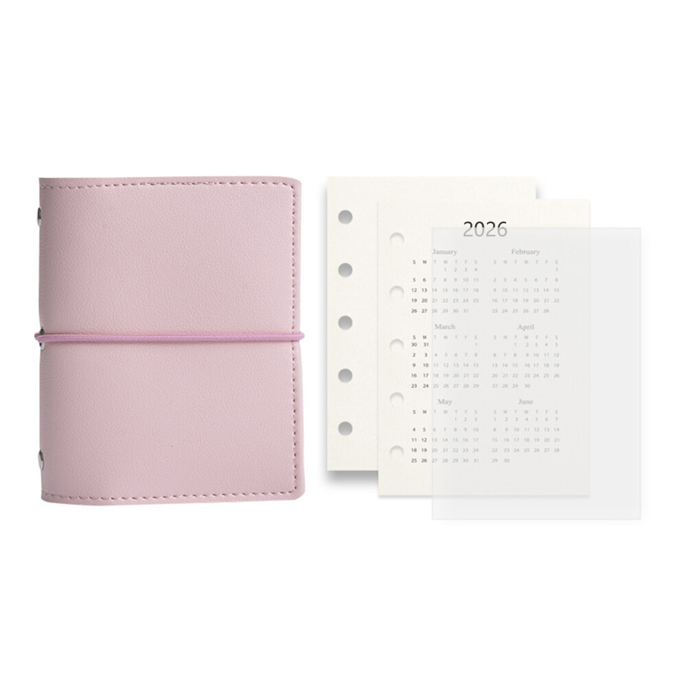 Refillable Leather 5 Holes Binder Notebook Journal With- Pink 7696001259665