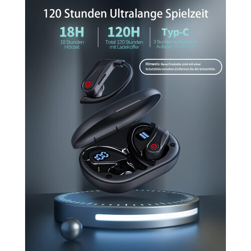 Ασύρματη θήκη φόρτισης για ακουστικά Bluetooth, τεχνολογία HD Voice, διπλές οθόνες LED, 2