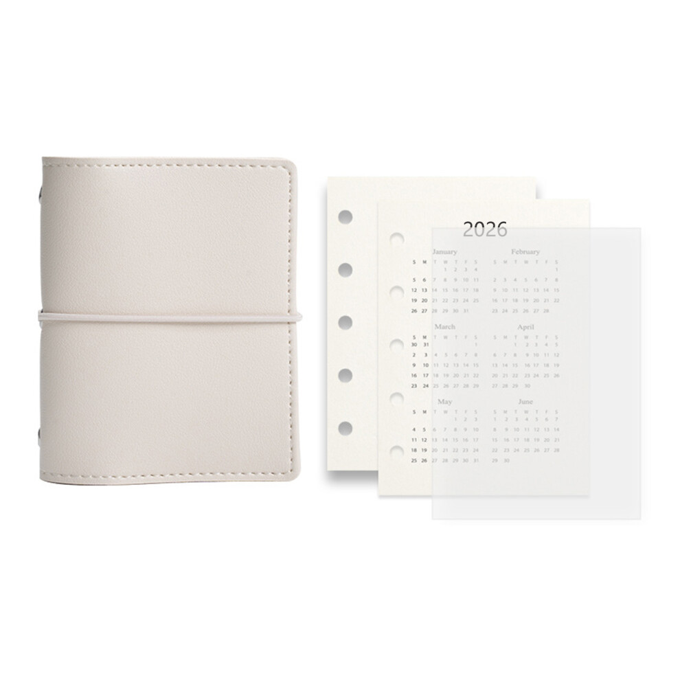 Refillable Leather 5 Rings Binder Journal Notebook 5- White 7696001260685