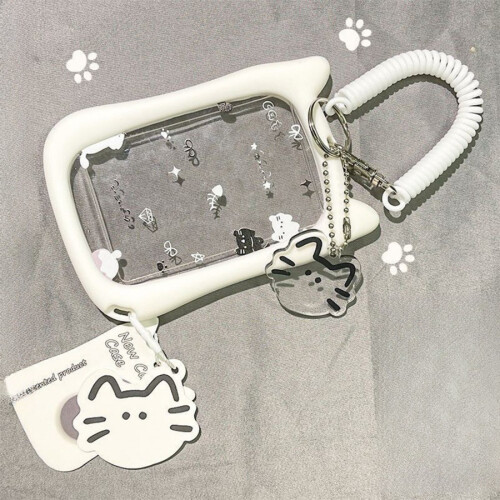 Double Side Clear Card Holder with Spring String Credit-White