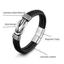 Verstelbare leren armband voor heren, hypoallergene gevlochten leren armband met roestvrijstalen sluiting, modieuze waterdichte polsband, symbool van