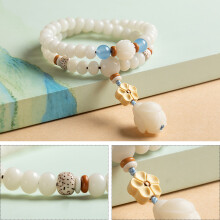 Verstellbares Armband mit Lotusmotiv, Mala-Armband mit Anhänger in Form betender Hände, handgefertigte buddhistische Gebetsperlen aus weißem