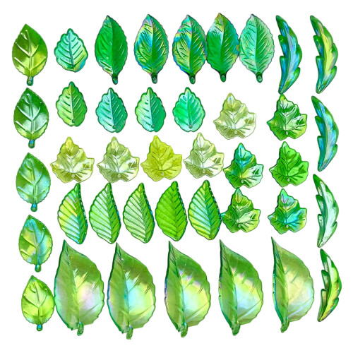 Leaf Design Charms Translucent Green Craft Components DIY-Set C