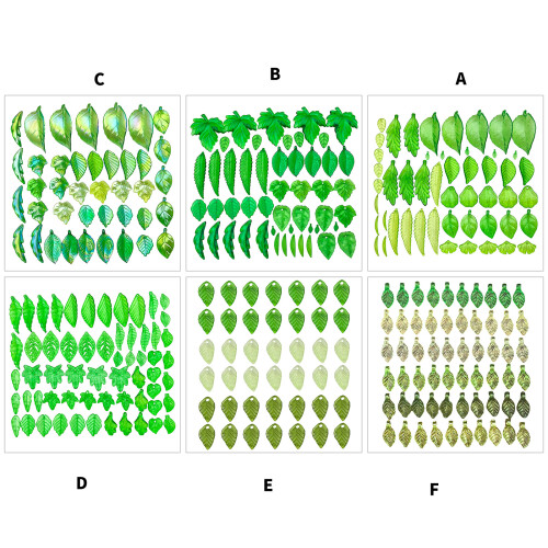 Leaf Design Charms Translucent Green Craft Components DIY-Set C 1