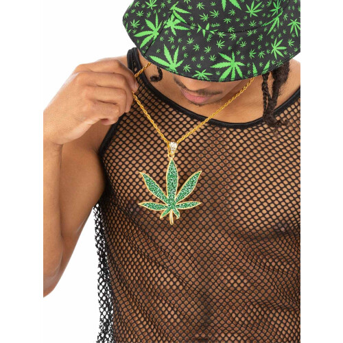 Smiffy's 90s Hemp Bling Medallion  Green with Cannabis Leaf