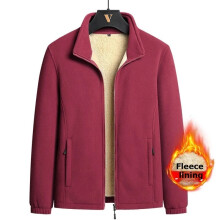(red, 5XL) Men's Fleece Lined Jacket - Winter Warm Zip Up Coat, Stand Collar,Outdoor Casual