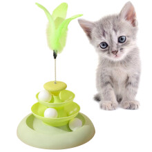 Cats Teaser Toy 3 Layer Feather Toy RollerTrack-Green