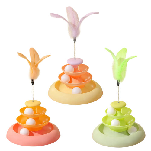 Cats Teaser Toy 3 Layer Feather Toy RollerTrack-Green 1