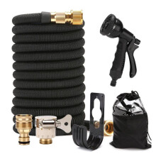 50ft Expandable Garden Hose with 8 Function Nozzle, Brass Fittings, Double Latex Core Outdoor Use