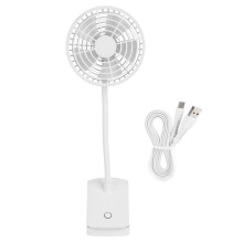 Portable Fan For Cooling Comfort, Universal Power Bank Efficient Motor Mini Fan With LED Light And Adjustable Height White ABS Rechargeable USB Fan
