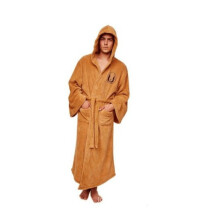 Hooded Robe for Adults, Fleece Bathrobe with Adjustable Self-Tie Closure, Unisex Bathrobe Featuring Front Pockets Embroidered Design Cozy Quality Plus