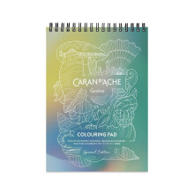 Caran d'Ache Colouring Pad Special Edition 20 x A5 200g/m² – Blue & White Sheets with Ambre Verschaeve Illustrations