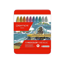 Caran d'Ache Metallic Neocolor I 10 Water Resistant Colour Wax Pastels - Assorted Metallic Colours in Metal Tin