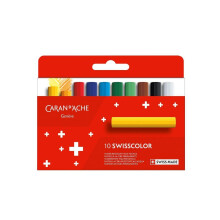 Caran d'Ache Swisscolor 10 Permanent Water Resistan Colour Half Length Wax Pastels - Boxed Set
