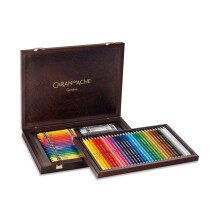 Caran d'Ache Set of 30 Prismalo Water-Soluble Colour Pencils & 40 Neocolor II Wax Pastels – Wooden Boxes