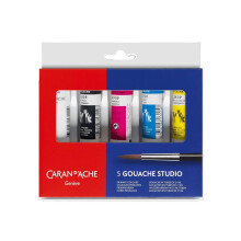 Caran d'Ache Gouache Studio 5 Primary Colours - Water Based 21ml Tubes in Plastic Box