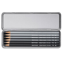 Caran d'Ache Grafwood Artist Pencils - Set of 6 Hardness Degrees, Elegant Grey Finish - Metal Box Set