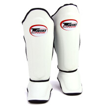 (Large) Twins Double Leather Padded Shin Guards - White