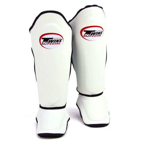 (Large) Twins Double Leather  Padded Shin Guards  - White