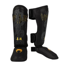 (X Large) Venum Serpenti Muay Thai/ MMA Shin Guards - Black/Silver/Gold