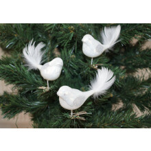3Piece Glass Bird Set in HighGloss White Silver  Novelty  Christmas Tree Baubles  Christmas Decoration Ref: 6392