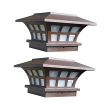 2 pieces solarpowered pillar lights waterproof outdoor lamp for garden terrace and fence with battery operation coffee color Ref: 9915