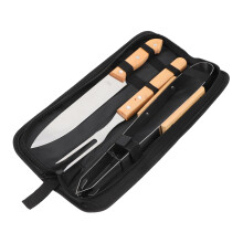 BBQ grill tool set with wooden handles for outdoor camping and family