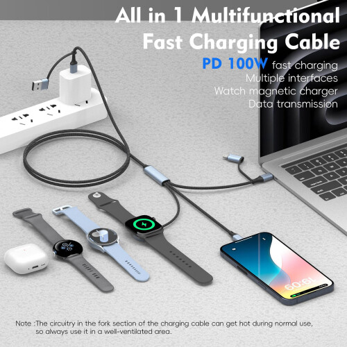 High Power 5 In 1 100W Braided USB C Multiple Charger Cable for 1