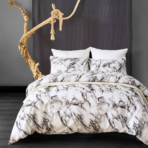 Sophisticated Marble Pattern Twin Size Bedding Collection, Durable Water Resistant Polyester Microfiber for Enduring Elegance 2