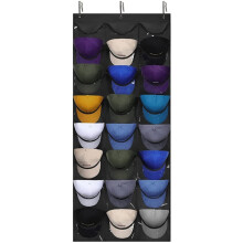 Présentoir à casquettes de baseball compact et peu encombrant, avec poches profondes, à suspendre à une porte. Support mural facile à installer.