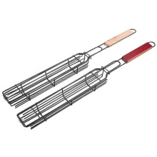(As show, One size) 2PCS Portable BBQ Sausage Hot Dog Grilling Basket Stainless Steel Nonstick Grill Barbecue KitchenTool