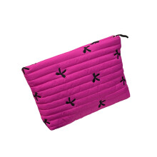 Sac à cosmétiques matelassé élégant avec nœud brodé-Rose rouge